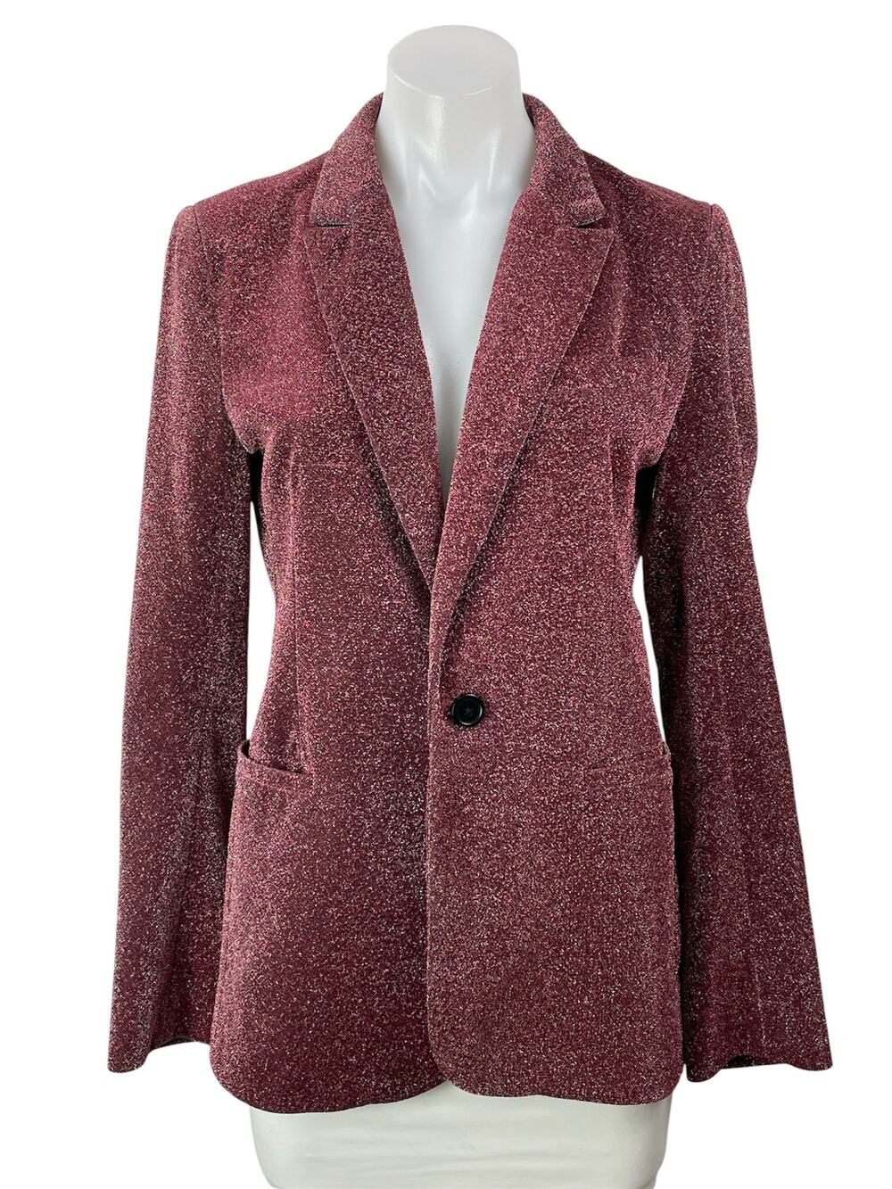 NEON BLONDE Seventeen Blazer Womens Wine Red Metallic Lurex Blazer Coat Jacket M